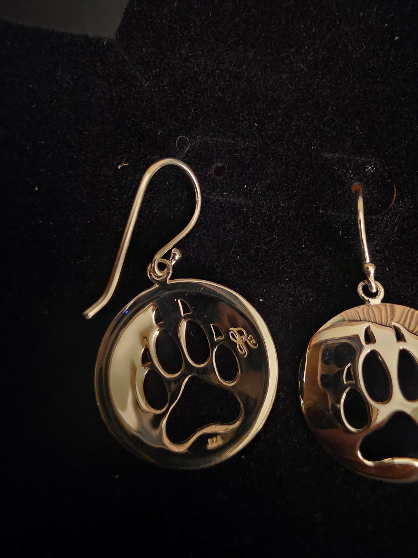 Wolf Paw Cut Out Silver Earrings Shepherd Hook