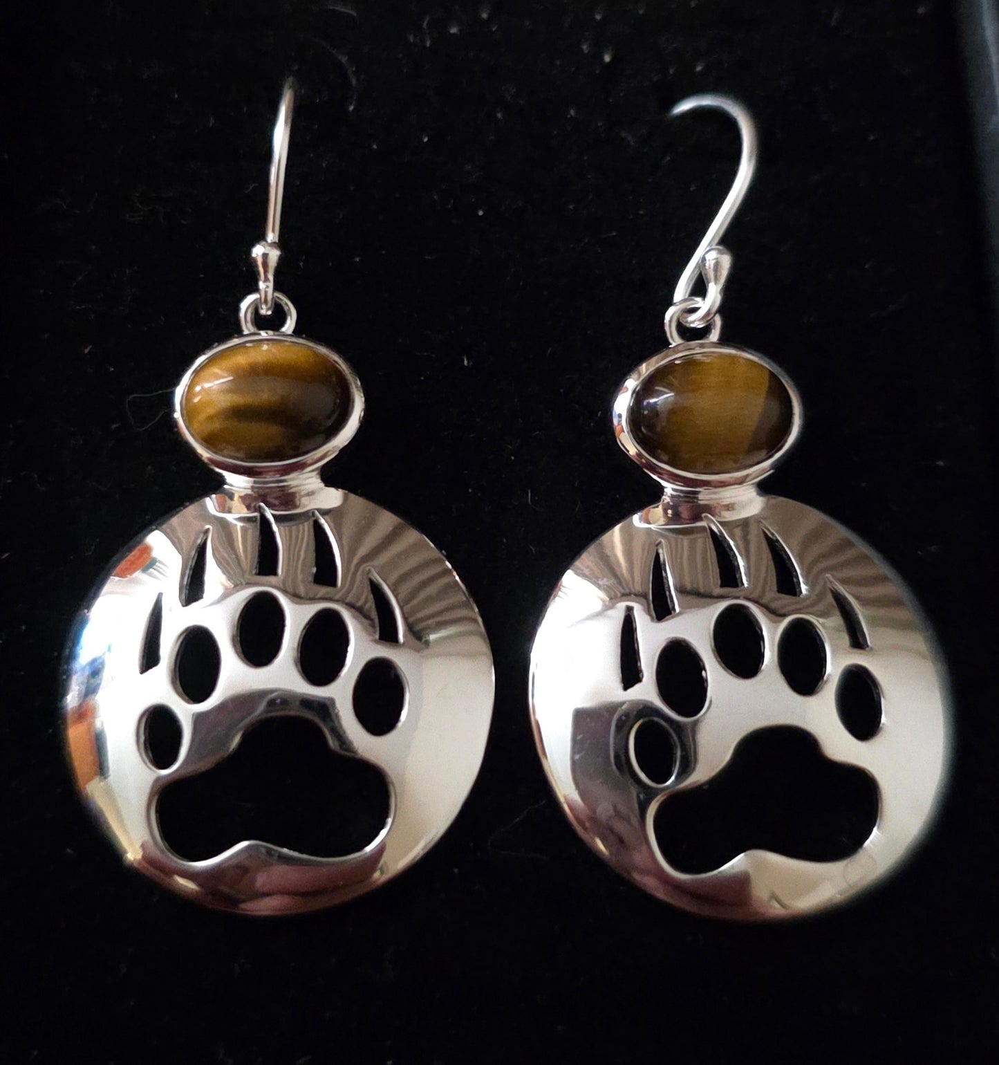 Bear Paw Cut Out Silver Inlay Earrings Shepherd Hook