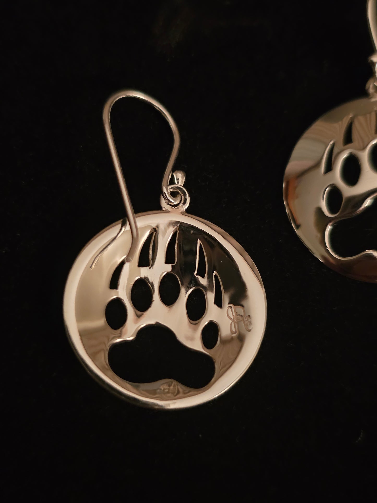 Bear Paw Cut Out Silver Earrings Shepherd Hook