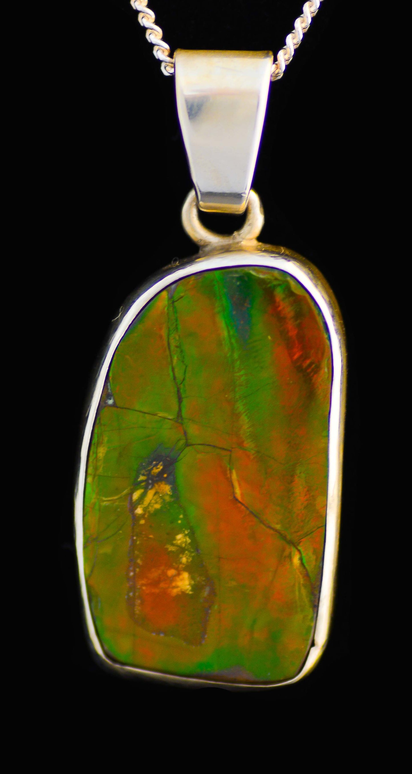 Ammolite Silver Pendant With Chain