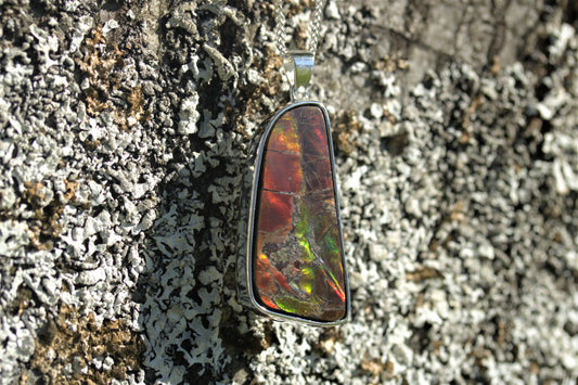 Ammolite Silver Pendant With Silver Chain