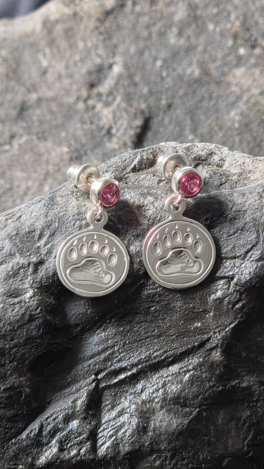 Bear Print Earrings With Gem Post