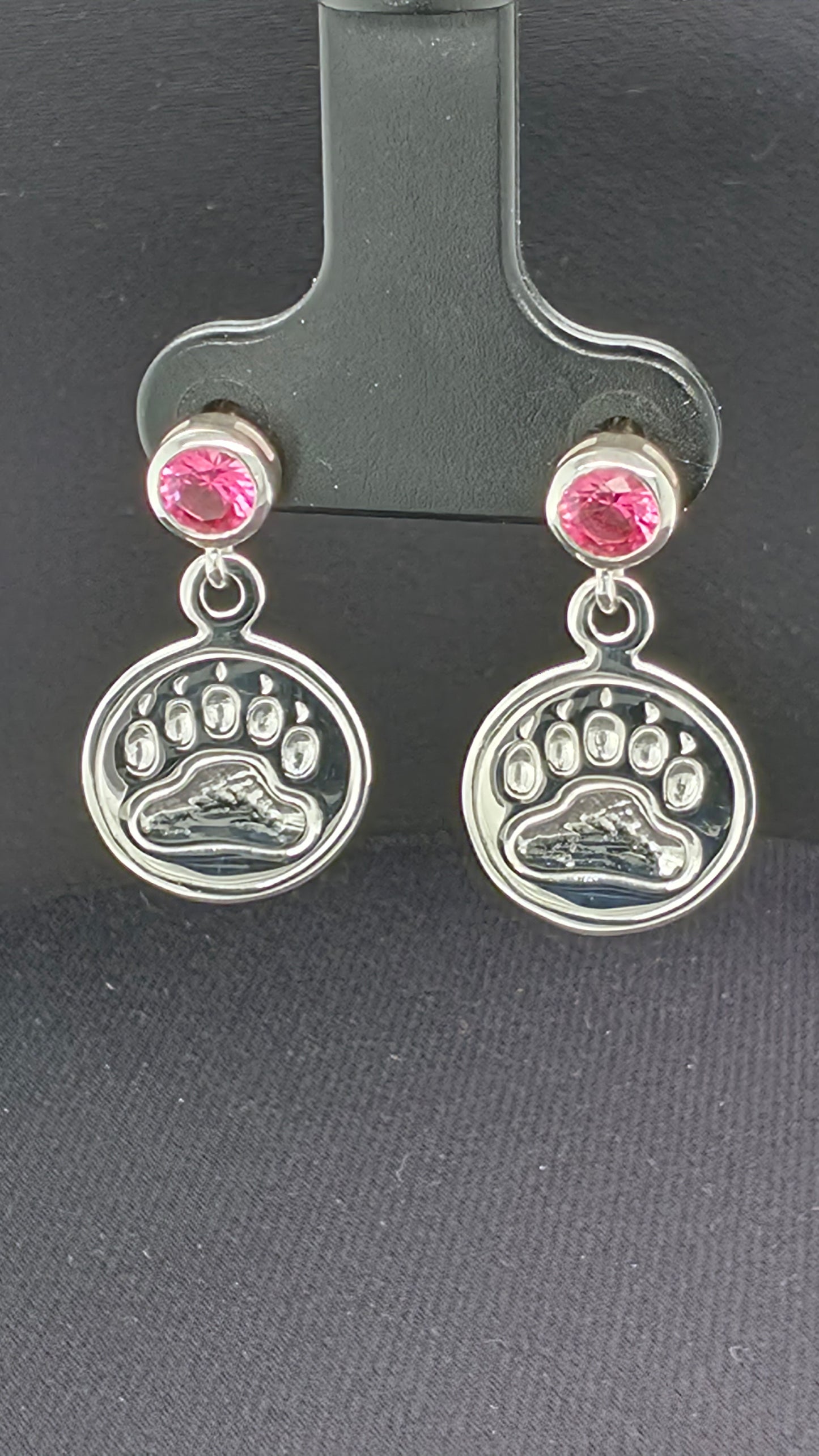 Bear Print Earrings With Gem Post