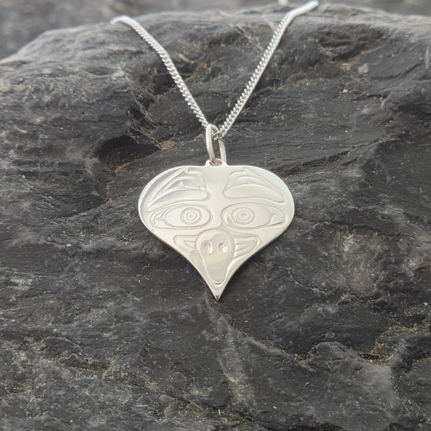 Owl Heart Sterling Silver Pendant