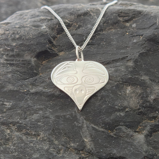 Owl Heart Sterling Silver Pendant