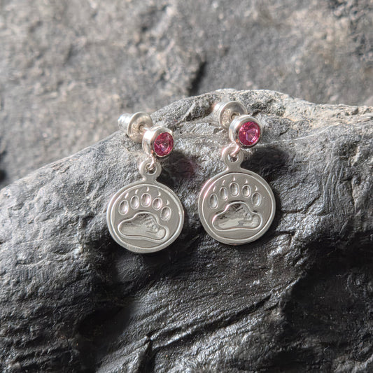 Bear Print Earrings With Gem Post