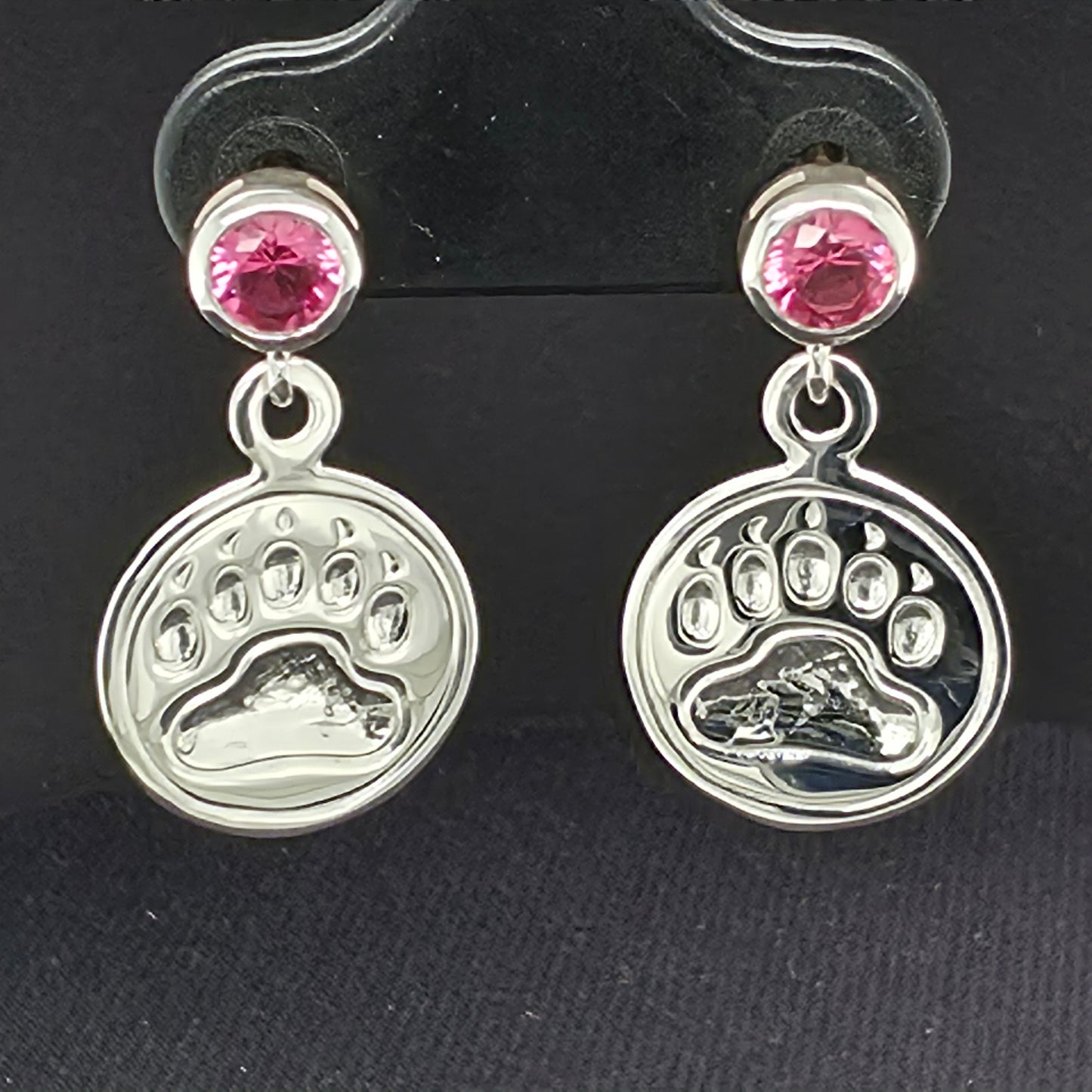 Bear Print Earrings With Gem Post