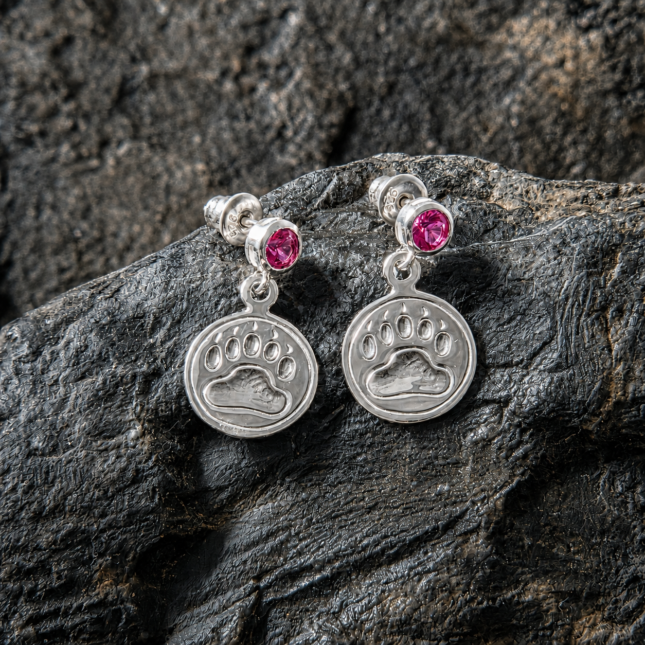 Bear Print Earrings With Gem Post