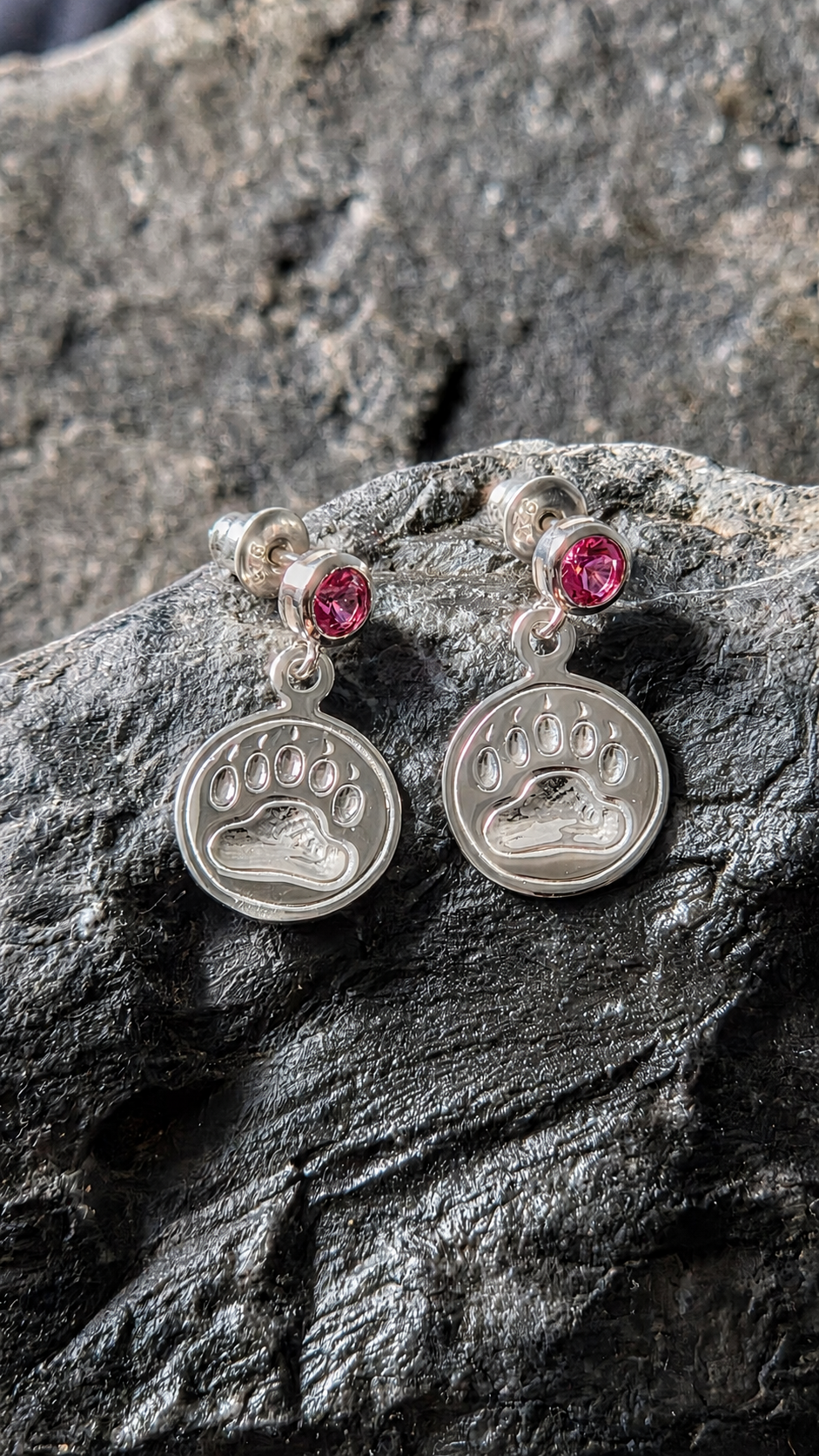 Bear Print Earrings With Gem Post