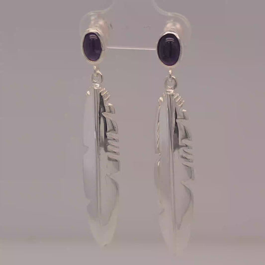 Large eagle feather earrings inlay