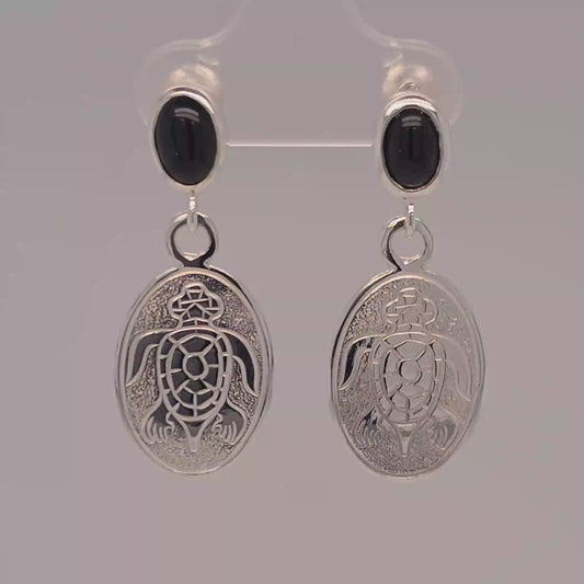 Turtle Guide Silver Earrings Inlay