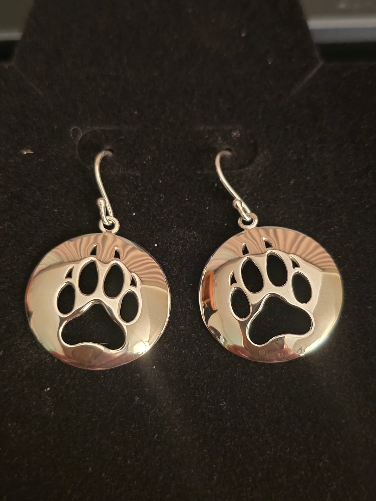 Wolf Paw Cut Out Silver Earrings Shepherd Hook