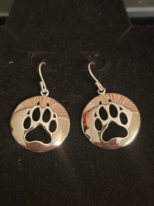 Wolf Paw Cut Out Silver Earrings Shepherd Hook