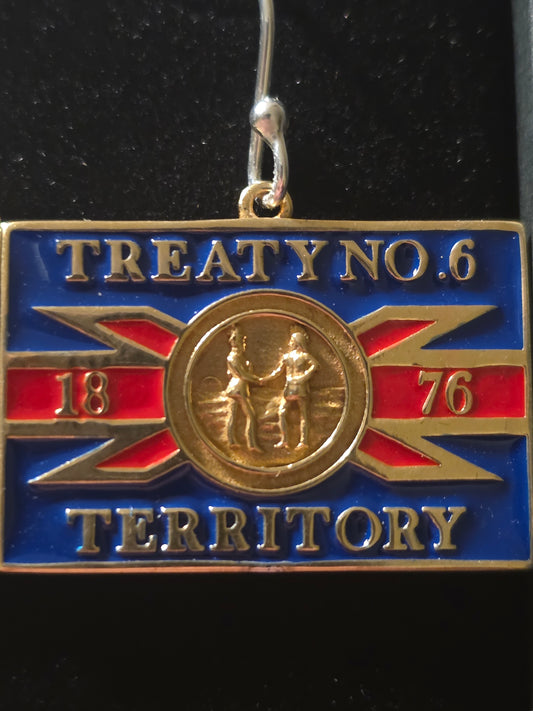 Treaty  6 Flag Brass Earrings
