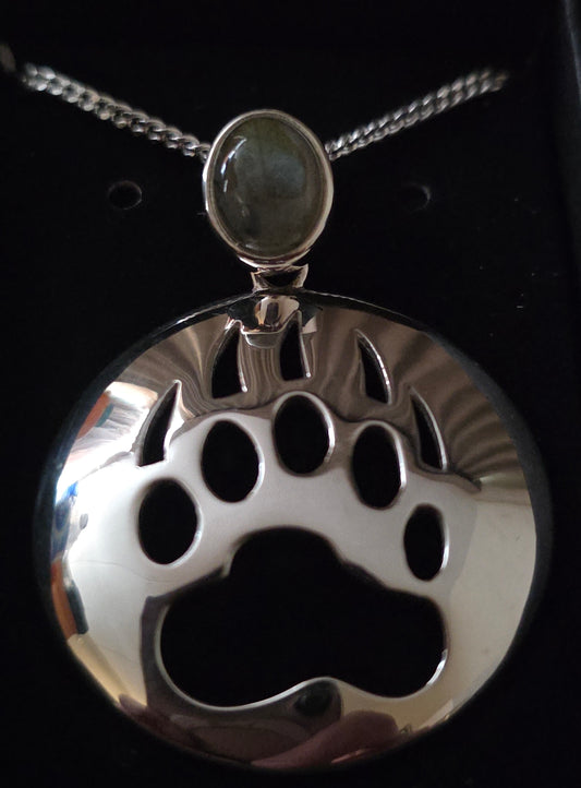 Bear Paw Cut Out Silver Large Pendant Inlay