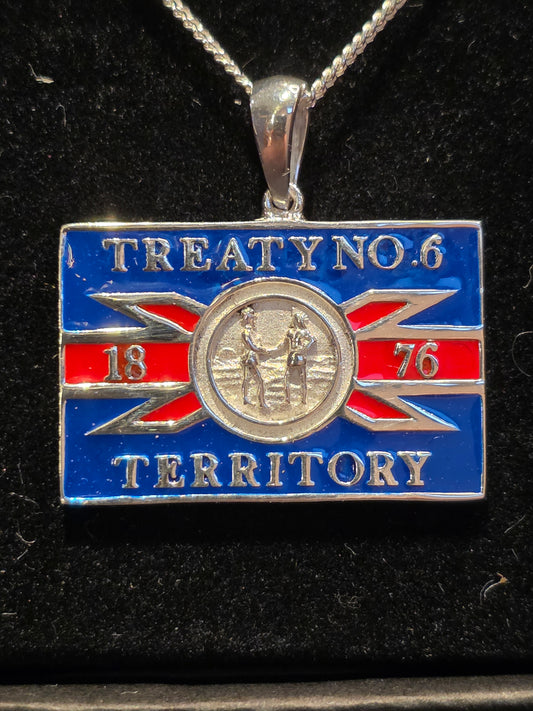 Treaty 6 Flag Large Silver Pendant