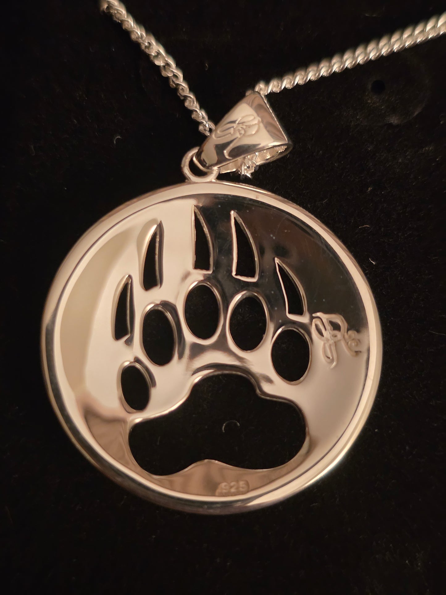 Bear Paw Cut Out Silver Large Pendant