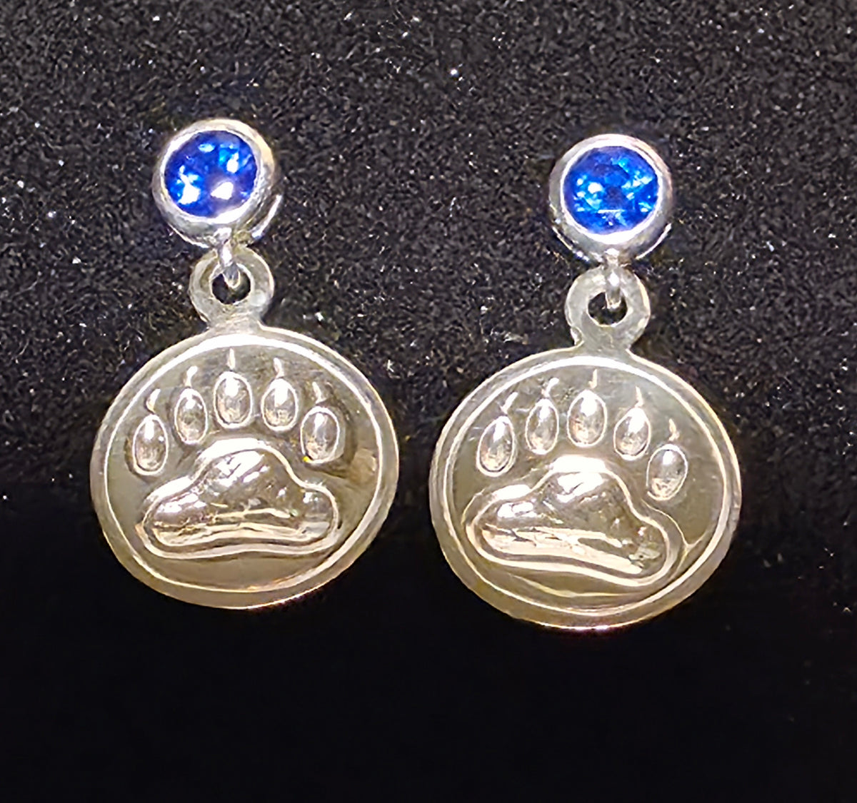 Sterling Silver Bear Print Faceted Gemstone Stud Earrings