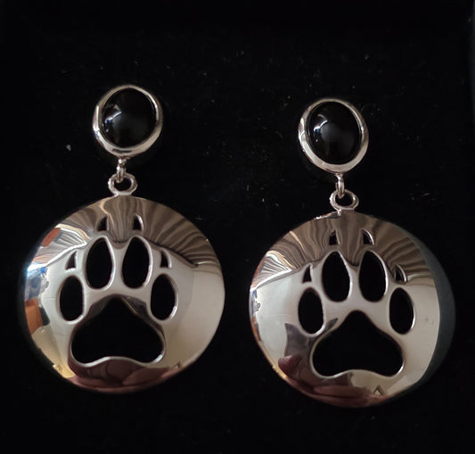 Wolf Paw Cut Out Silver Earrings Inlay Post
