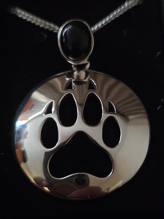 Wolf Paw Cut Out Silver Large Pendant Inlay