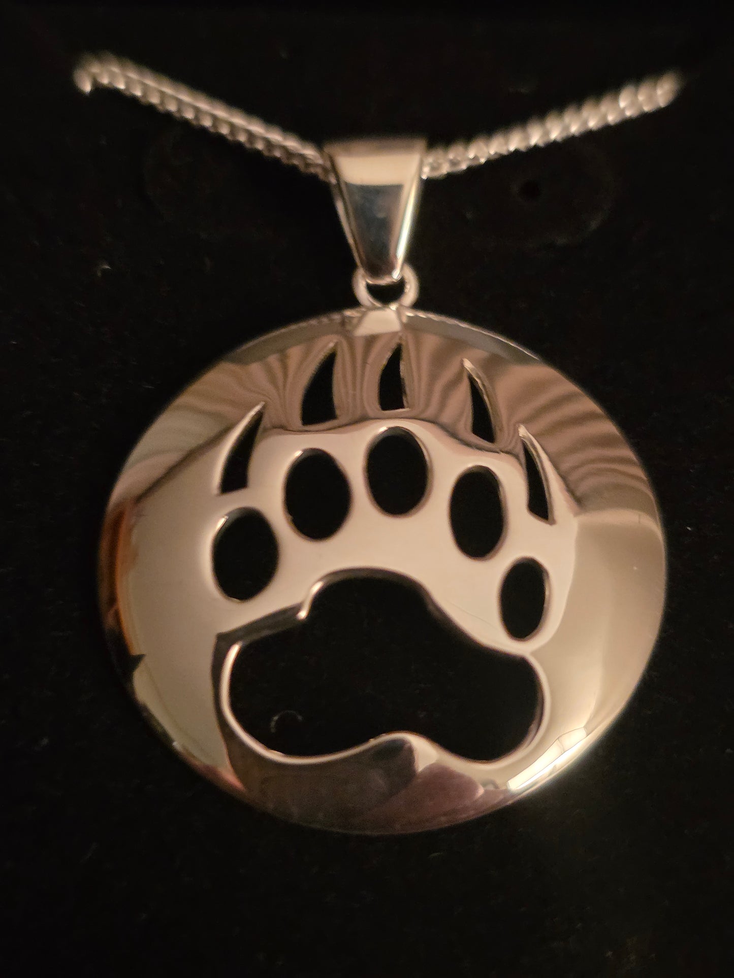 Bear Paw Cut Out Silver Large Pendant