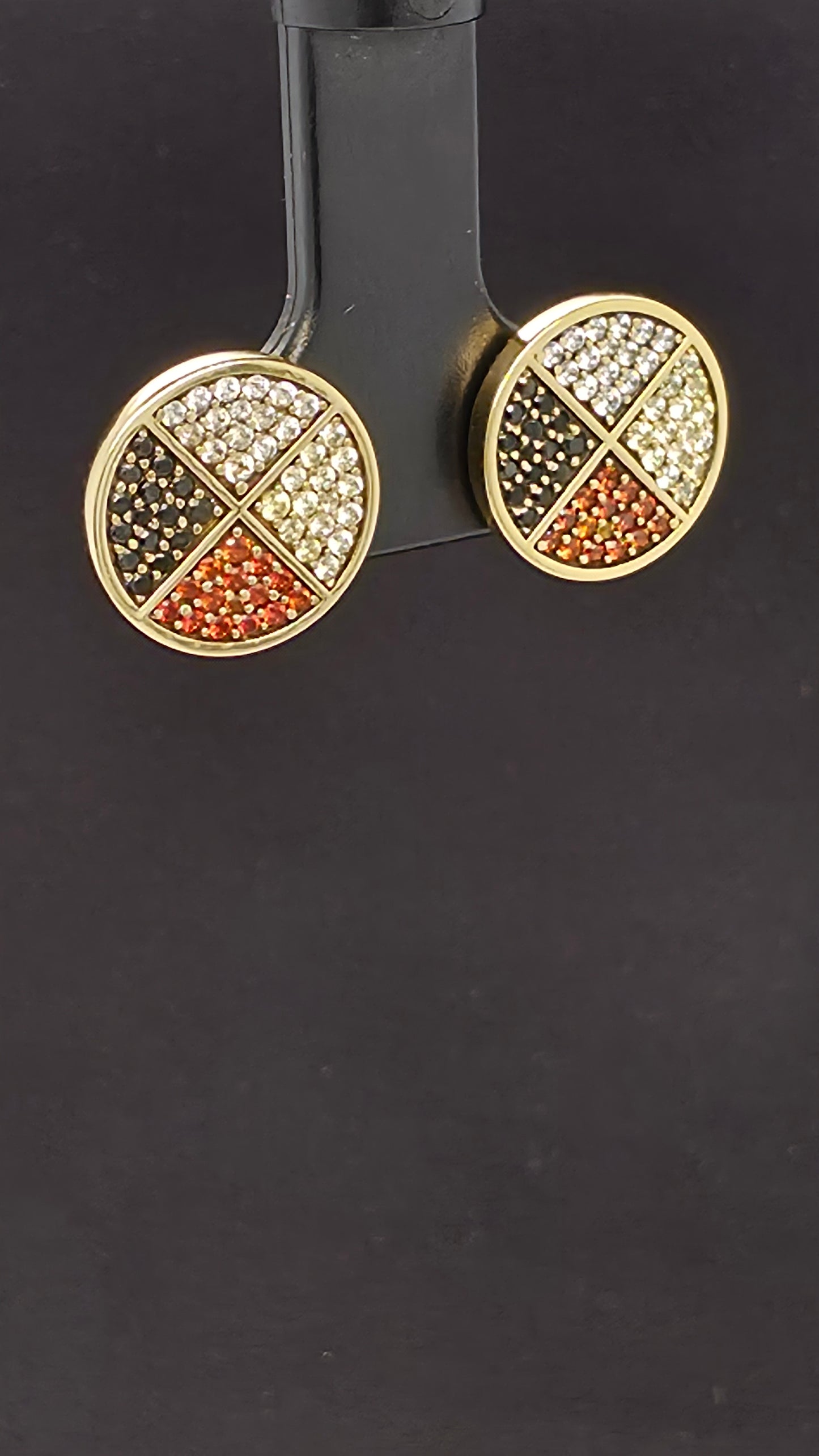 Brass Medicine Wheel Faceted Stone Stud Earrings
