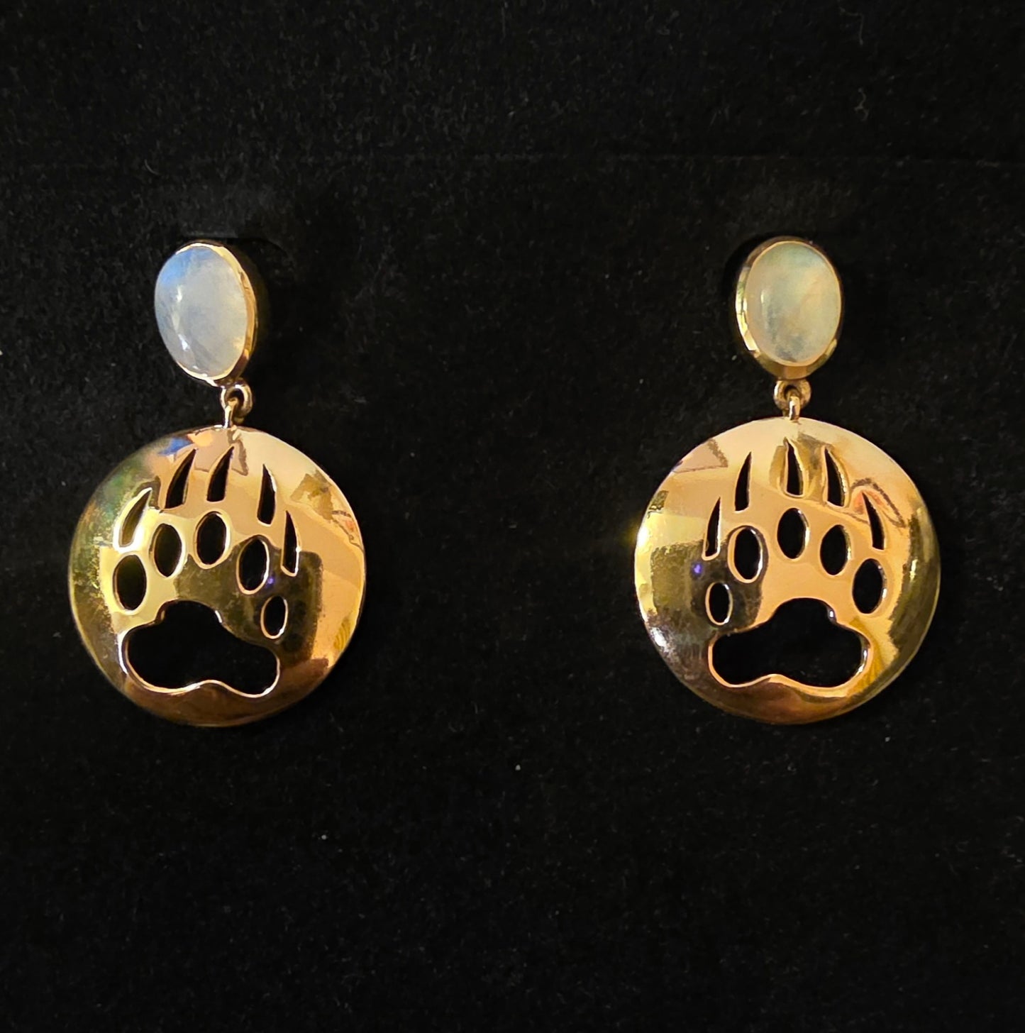Wolf or Bear Print Brass/Gold Plated Earrings with Inlay with post
