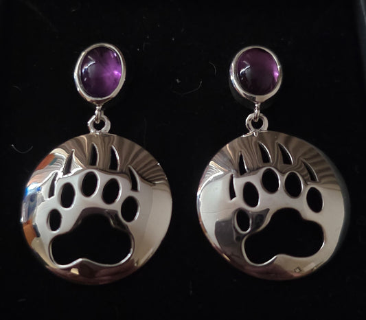 Bear Paw Cut Out Silver Inlay Earrings Post