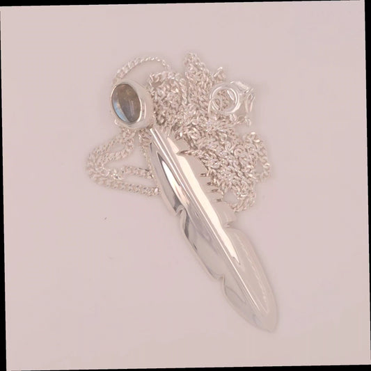 Large Feather Pendant With Inlay