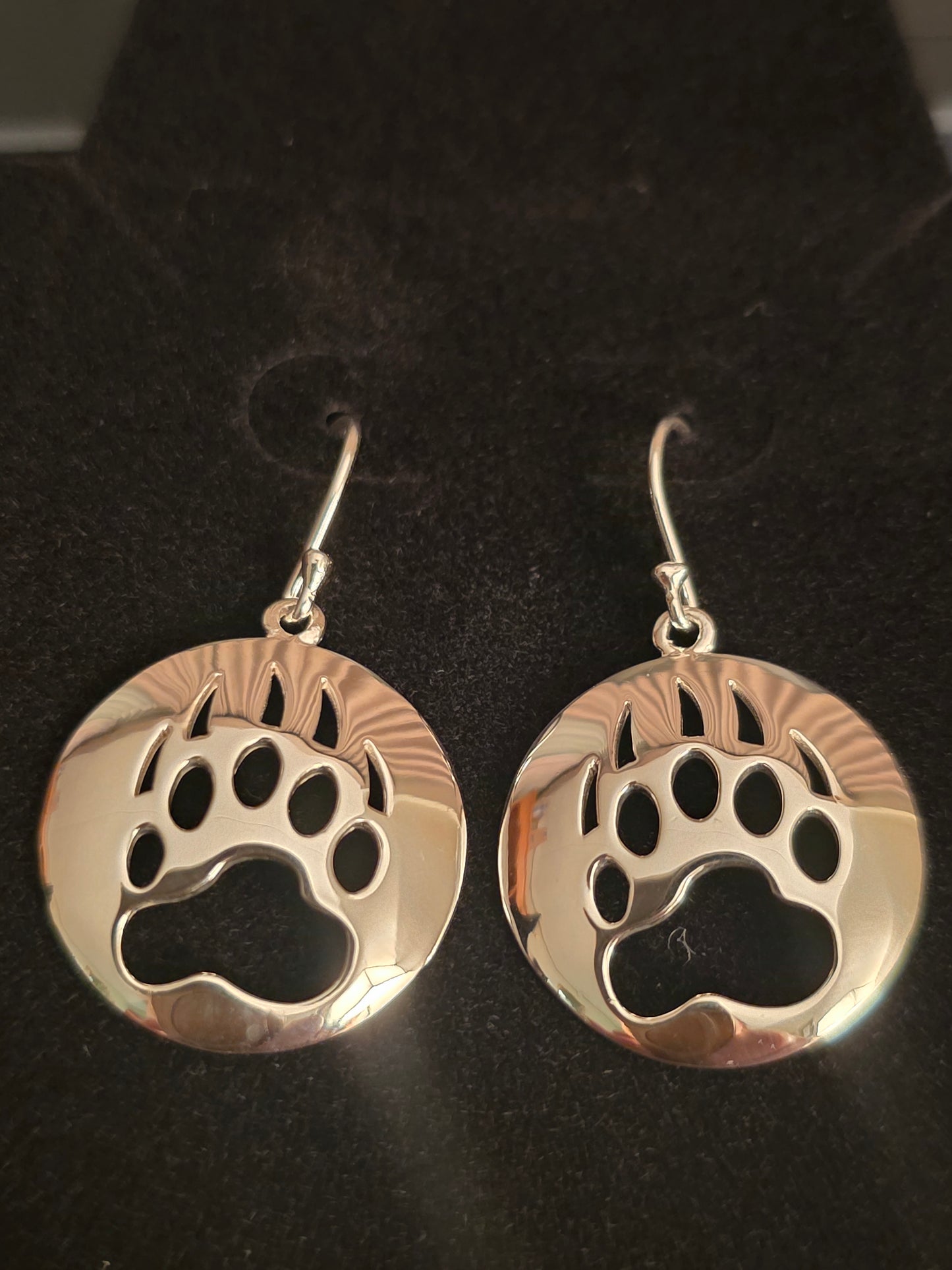 Bear Paw Cut Out Silver Earrings Shepherd Hook