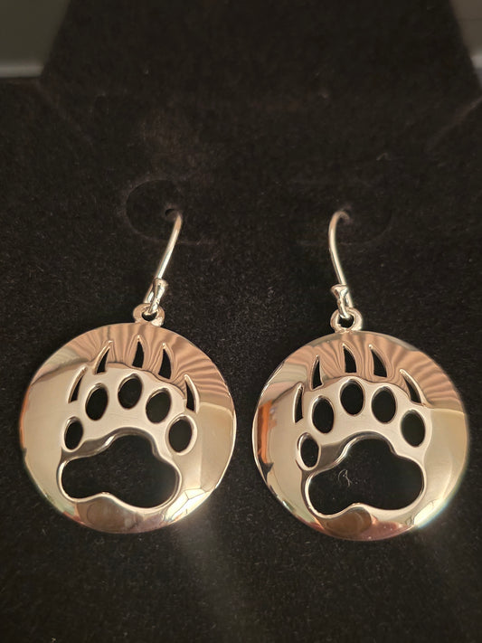 Bear Paw Cut Out Silver Earrings Shepherd Hook