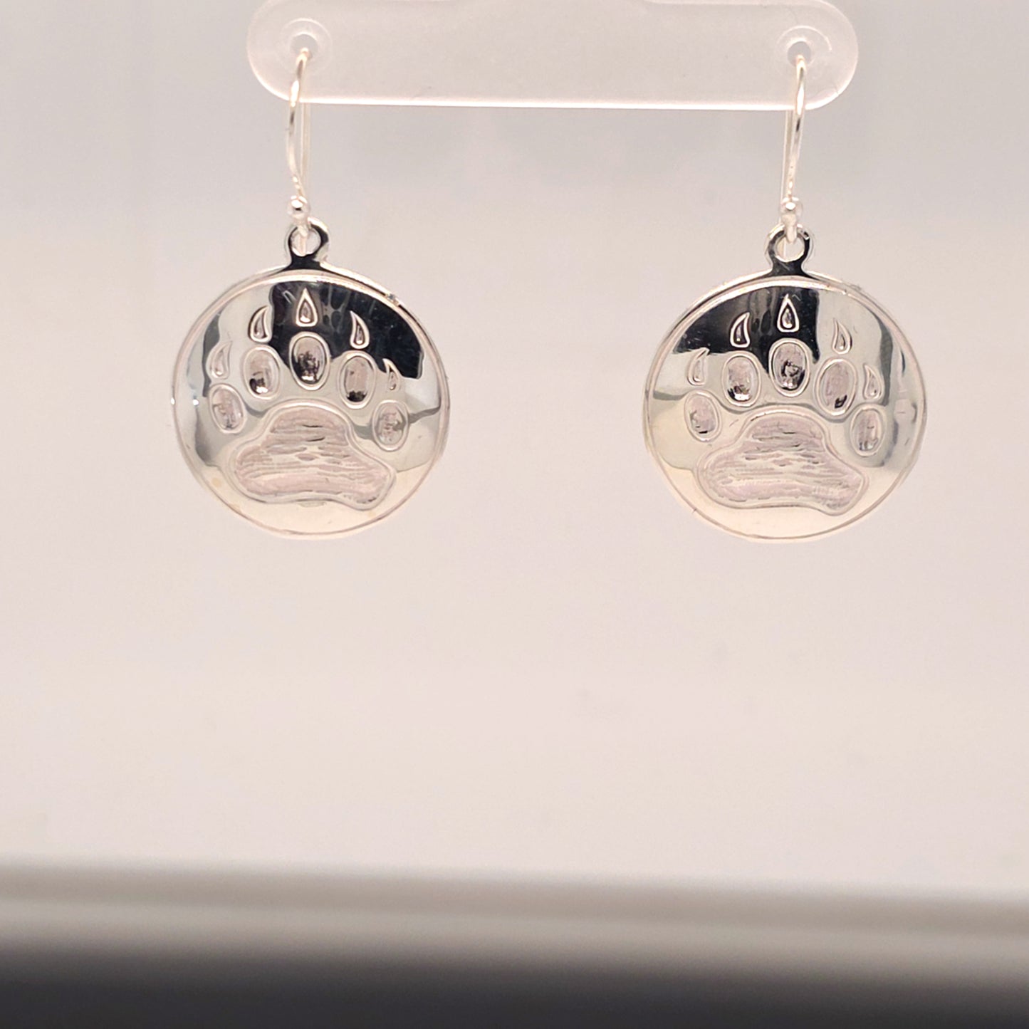 Large Bear Print Silver Earrings