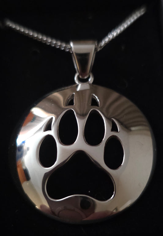 Wolf Paw Cut Out Silver Large Pendant