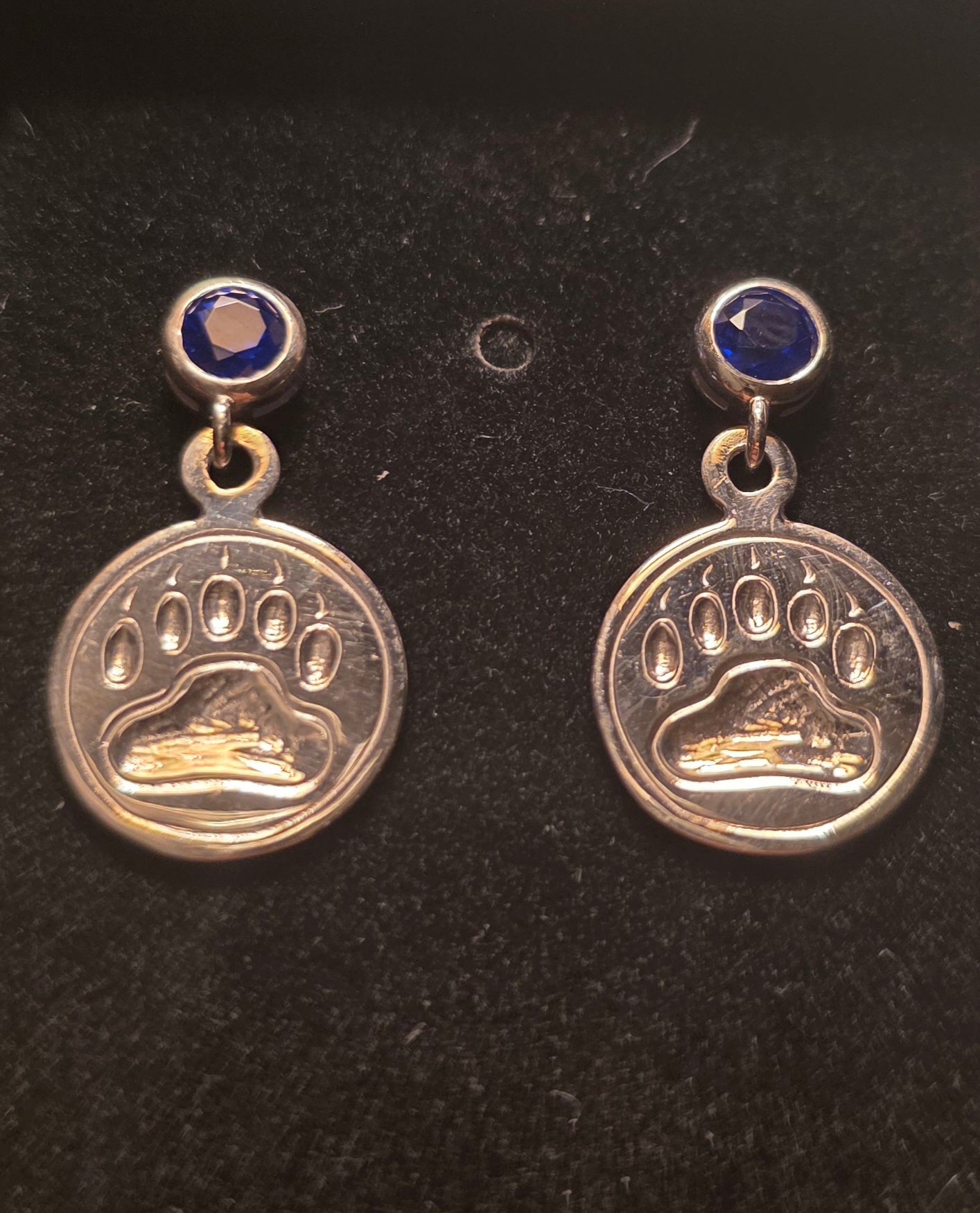 Bear Print Earrings With Gem Post