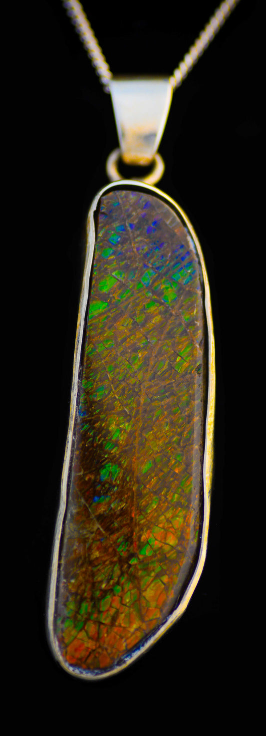 Ammolite Silver Pendant With Chain