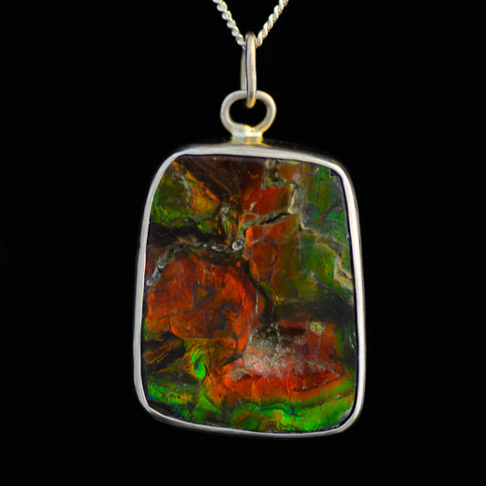Ammolite Silver Pendant With Chain